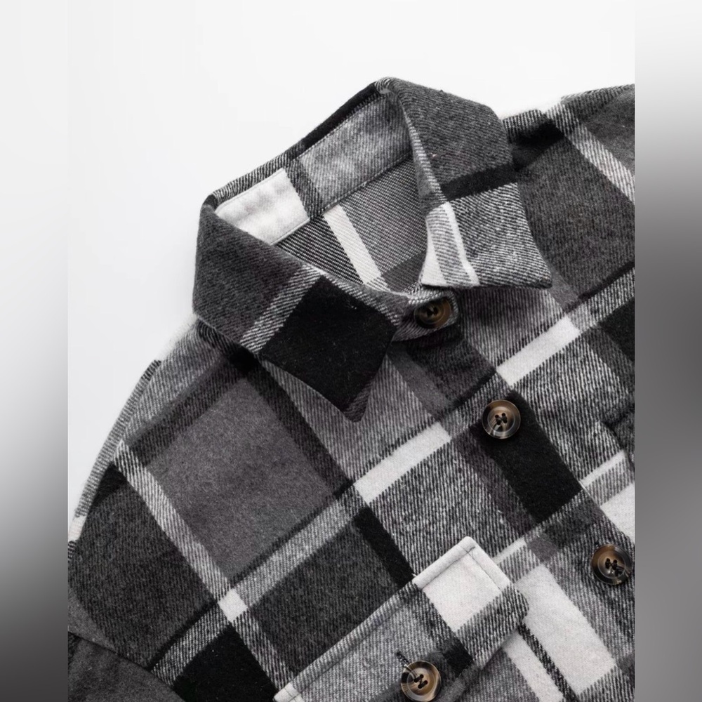 Black and White Plaid Longline Shacket Drop Shoulder Coat, Casual New Boutique - Picture 5 of 5